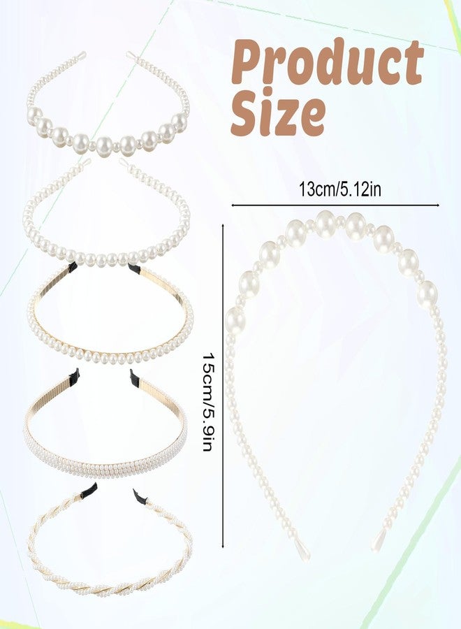 Matwsec 5PCS Pearl Headbands for Women White Pearl Headband for Girls Non Slip Bridal Headband for Wedding Party Pearls Hair Accessories Christmas Gifts - Image 2